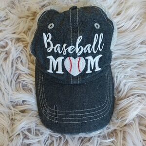 Baseball Mom Hat - Dark Denim with Embroidery